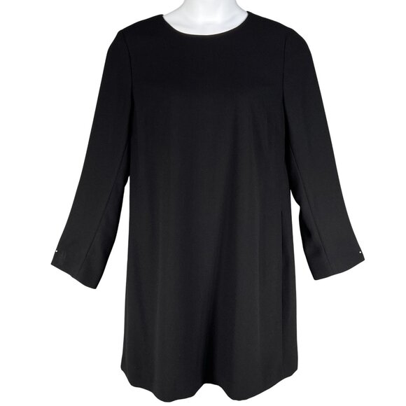 Talbots Womens 16 Black Shift Dress Long Sleeve Rhinestone Cuff Buttons Elegant - Picture 3 of 16
